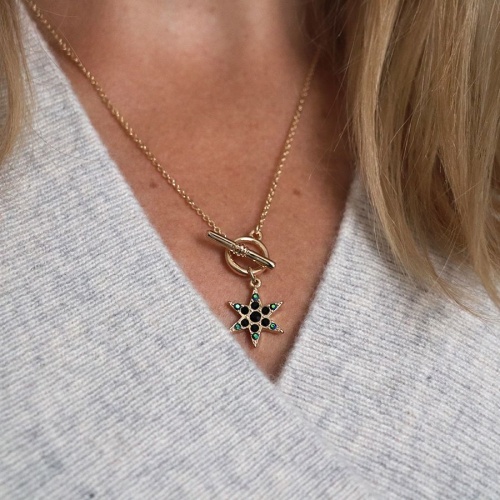 Golden & Black Crystal Star T-Bar Necklace by Peace of Mind